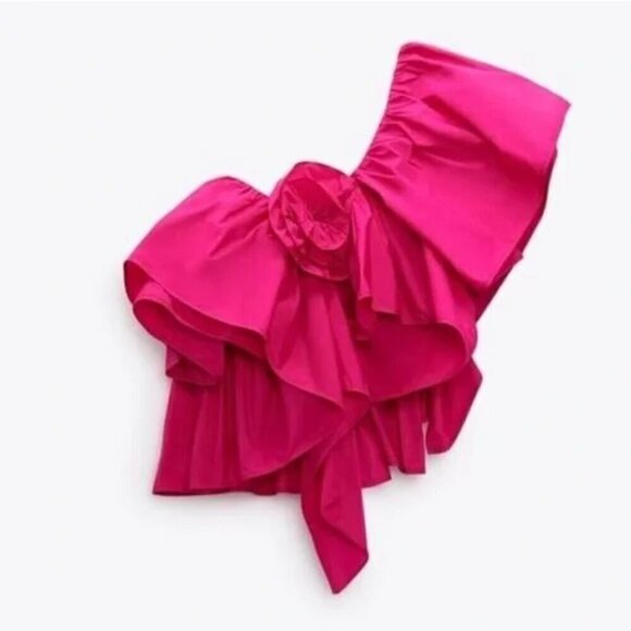 NWT Zara Fuchsia Rode Ruffled Asymetric Top | Size Small - Picture 5 of 7
